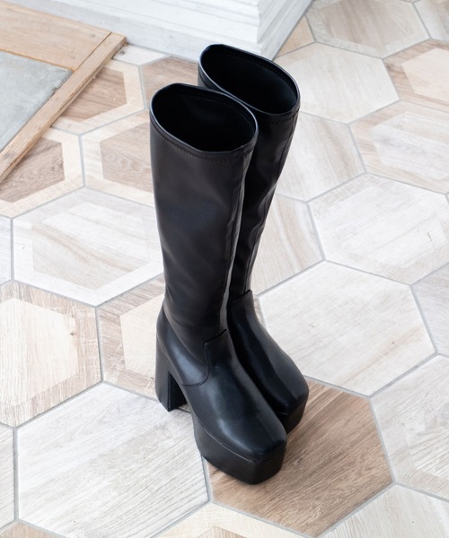 「Newlyme」 ヒールサンダル 22.5cm クリアブラック レディース_画像5