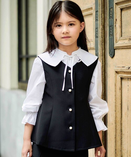 BeBe（ベベ） ベスト 入学式 卒園式 ダブルクロスパールボタンフレア