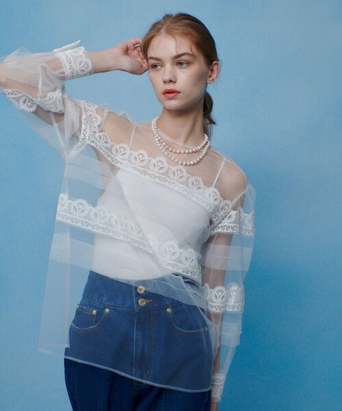 ブラウス シャツ 「LOULOU WILLOUGHBY」チュールレースブラウス レディースの画像