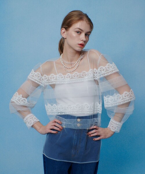 ブラウス シャツ 「LOULOU WILLOUGHBY」チュールレースブラウス レディースの画像