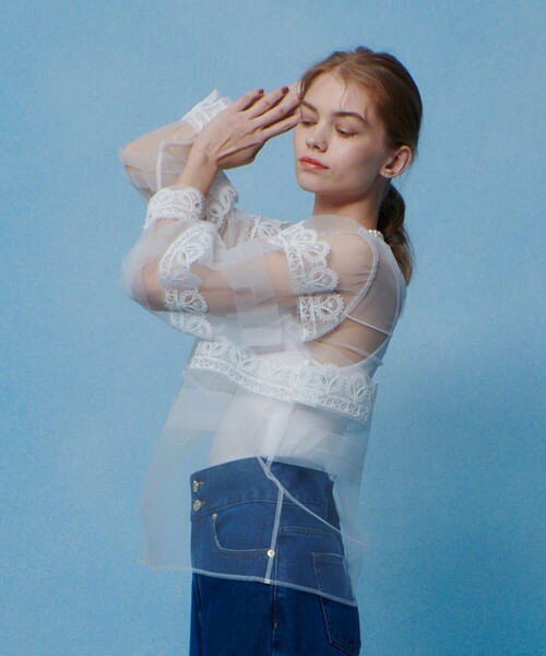 ブラウス シャツ 「LOULOU WILLOUGHBY」チュールレースブラウス レディースの画像