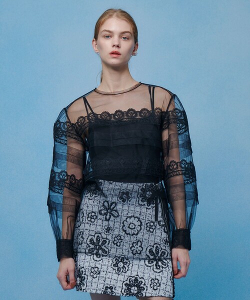ブラウス シャツ 「LOULOU WILLOUGHBY」チュールレースブラウス レディースの画像