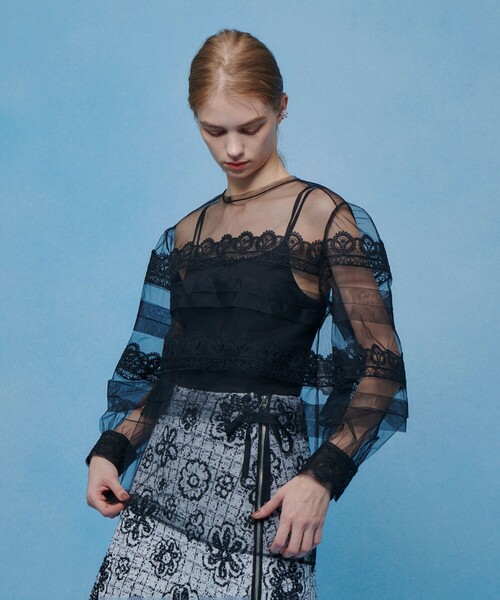 ブラウス シャツ 「LOULOU WILLOUGHBY」チュールレースブラウス レディースの画像