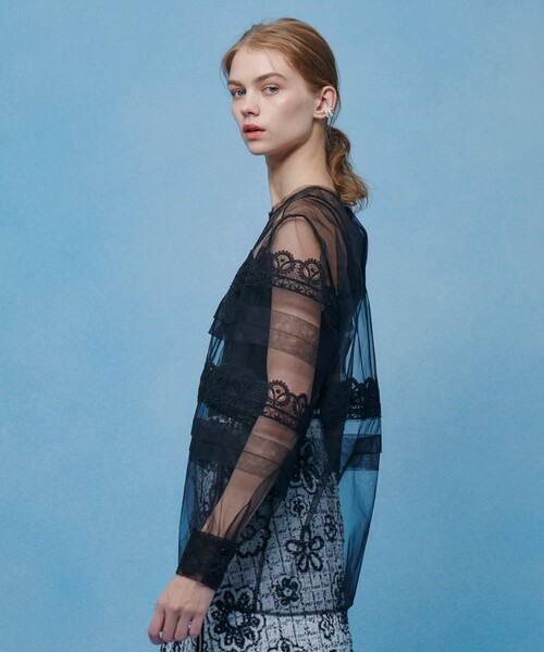 ブラウス シャツ 「LOULOU WILLOUGHBY」チュールレースブラウス レディースの画像
