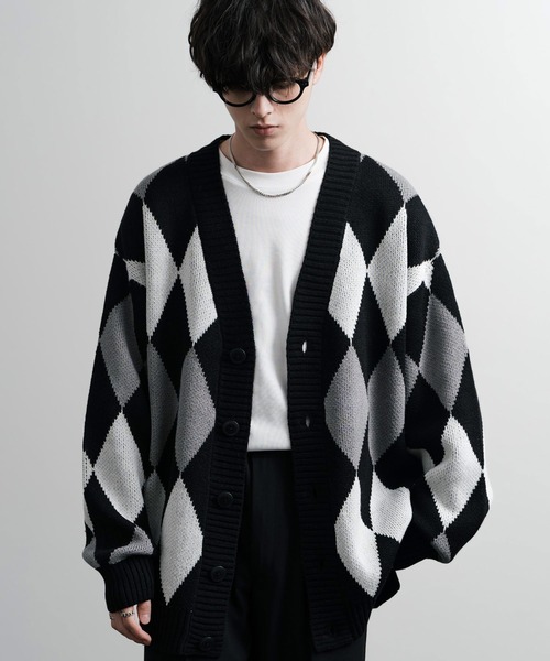 「Rocky Monroe」 ニットカーディガン L ホワイト×ブルー メンズ_画像7