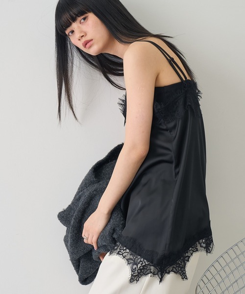 No DRESS ノードレス レースコンビネーションプリーツサテンキャミソール NOGLE - ◾️Satin lace camisole mini dress サテンレースキャミミニ