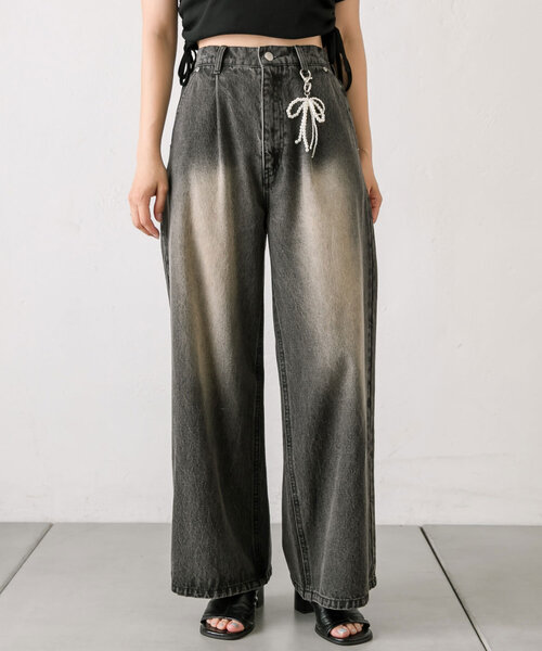 [OLIVE des OLIVE] Denim брюки MEDIUM оттенок черного прочее женский 