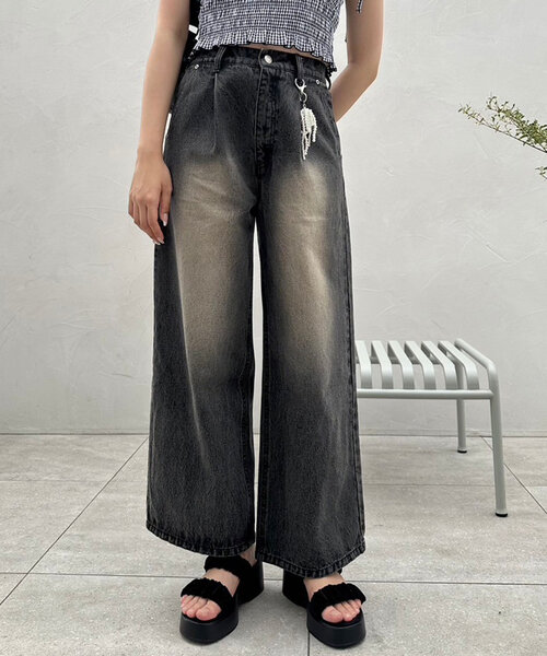 [OLIVE des OLIVE] Denim брюки MEDIUM оттенок черного прочее женский 