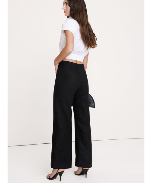 パンツ ミッドライズ キックフレア リネン アンクルパンツ レディースの画像