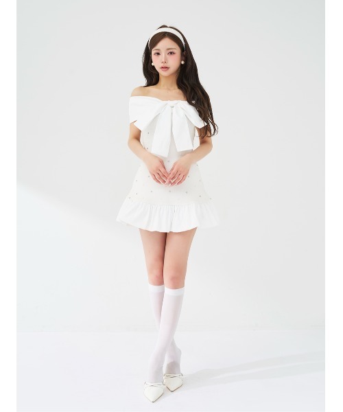 【新品未開封】Darich パールビジューオフショルフリルニットミニワンピース パールビジューオフショルフリルニットミニワンピース（ワンピース