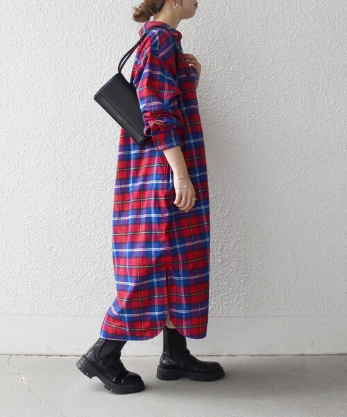 「SHIPS any」 シャツワンピース ONE SIZE レッド レディースの画像