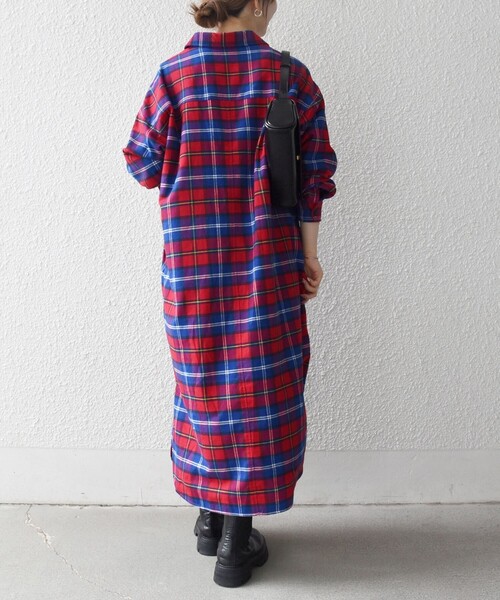 「SHIPS any」 シャツワンピース ONE SIZE レッド レディースの画像
