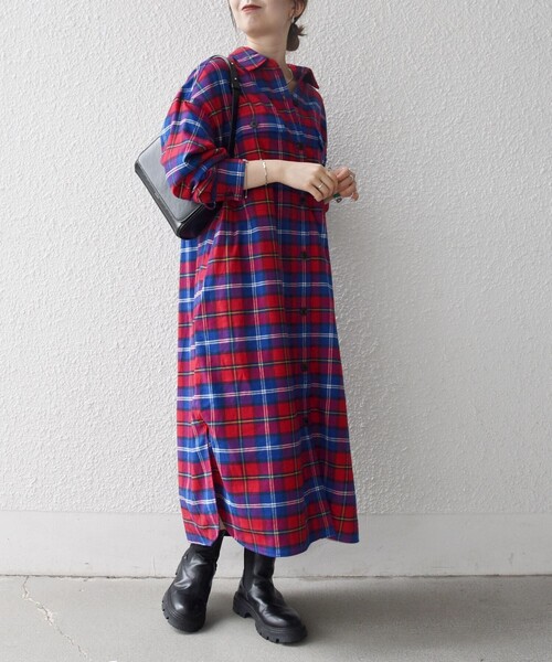 「SHIPS any」 シャツワンピース ONE SIZE レッド レディースの画像
