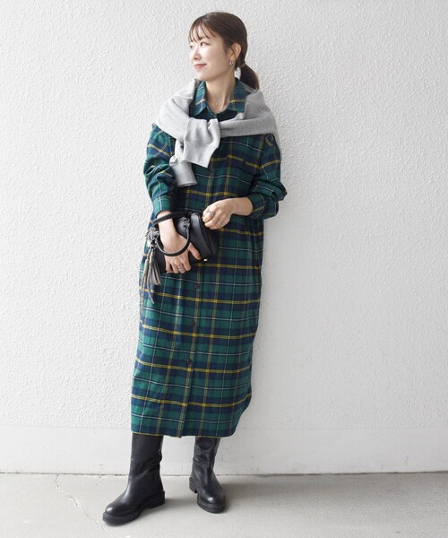 「SHIPS any」 シャツワンピース ONE SIZE レッド レディースの画像