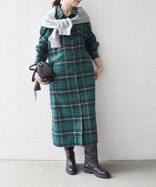 「SHIPS any」 シャツワンピース ONE SIZE レッド レディースの画像