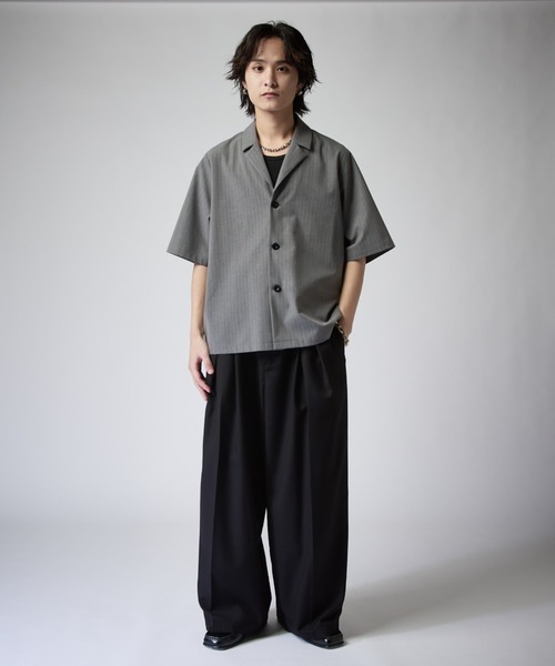 着用2回　日本製　lui's luis ルイス　シャツ　半袖　ノーカラーシャツ Lui's（ルイス） シャツ 半袖 ファインTR半袖シャツジャケット メンズ