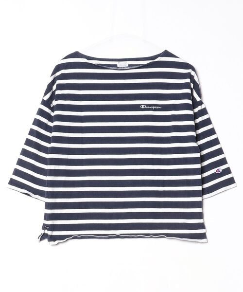 ボーダーカットソー紺た様 Champion（チャンピオン） ボーダー柄7分袖カットソー M ネイビー