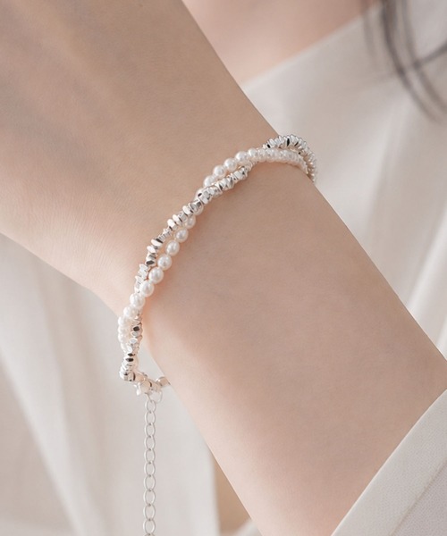 Blanc de Blue ブレスレット シルバービーズ×パール レイヤード