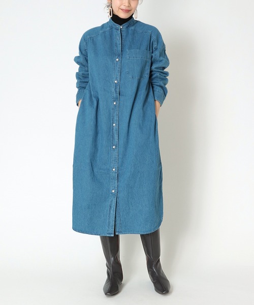 アイテムや ワンピース Paypayモール店 通販 Paypayモール シャツワンピース パールボタン ダンガリーdenim