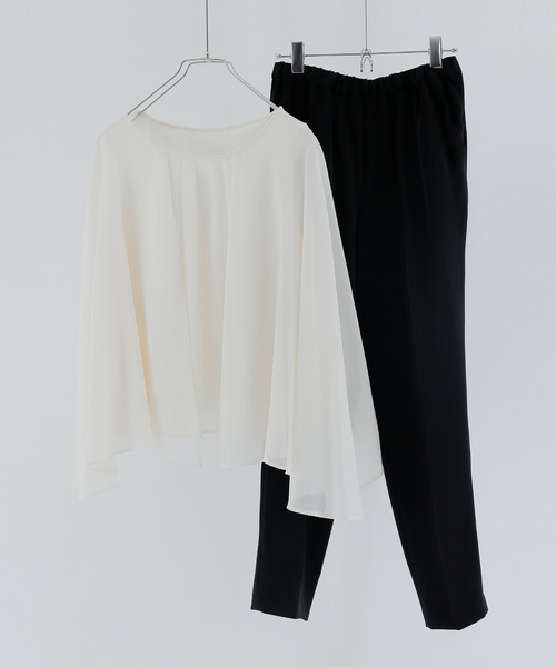 新品☆3L♪ケープ風ブラウス＆テーパードパンツ♪セットアップ♪結婚式〇A376 ケープ風ブラウス×テーパードパンツスーツ2点セット｜スーツ - niana