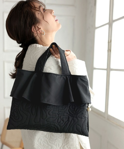 ブラック ハンドバッグ キルティング DONOBAN（ドノバン） ハンドバッグ キルティングフリルBAG : ZOZOTOWN
