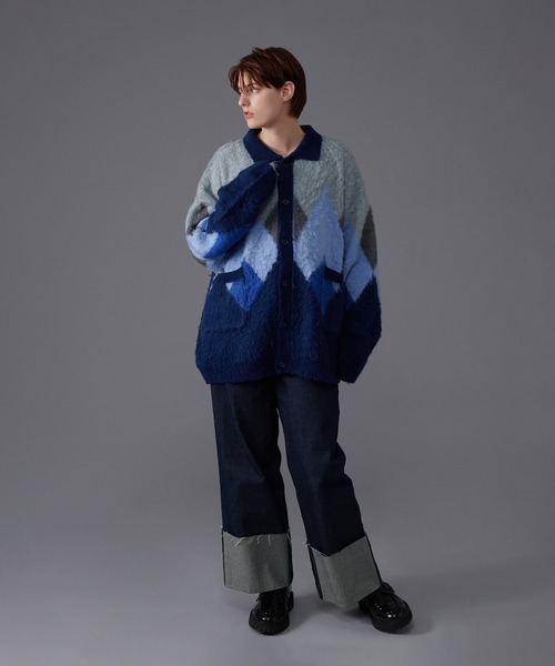 SHAGGY KNIT ARGYLE カーディガン ONCILY カーディガン ARGYLE SHAGGY KNIT CARDIGAN / アーガイル