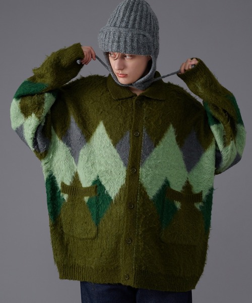 ONCILY（オンシェリー）の「ARGYLE SHAGGY KNIT CARDIGAN