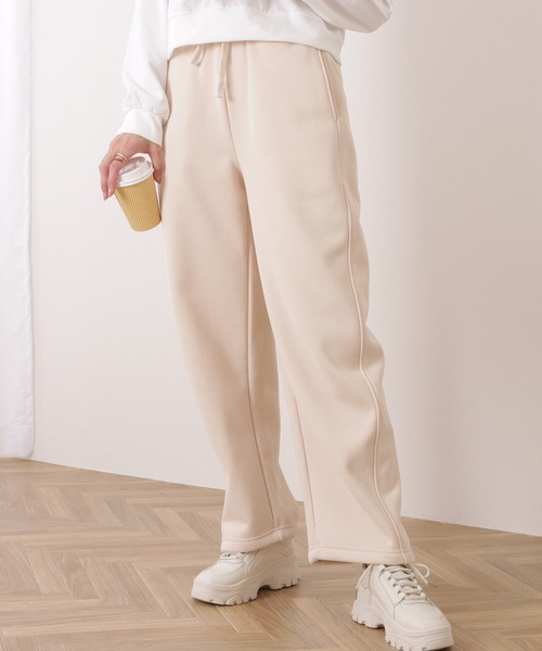 セットアップ スウェット 裏起毛 イージーパンツ 3色 [韓国] Lace Ladies スウェットパンツ ジャージ 裏起毛ストレートワイド
