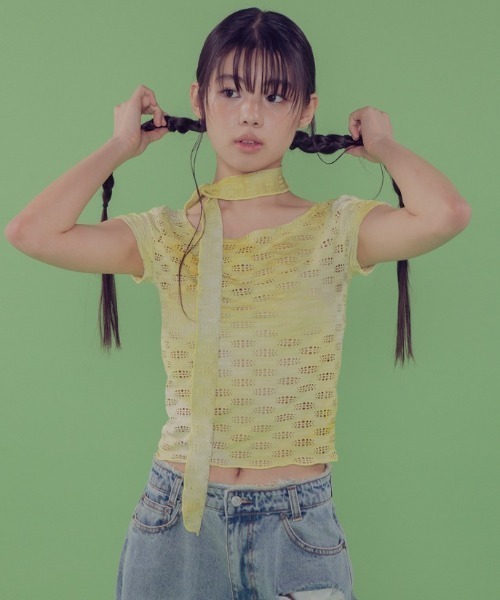 tシャツ A'GEM/9 × .kom 「 FANCY CLUB/ファンシークラブ」 MILKY WAY SCARF TEE/スカーフ 半袖カットソー