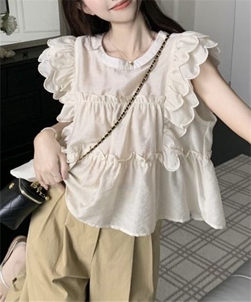 使い勝手の良い STYLISTS FREE ブラウス スカラップ肩フリルブラウス シャツ トップス