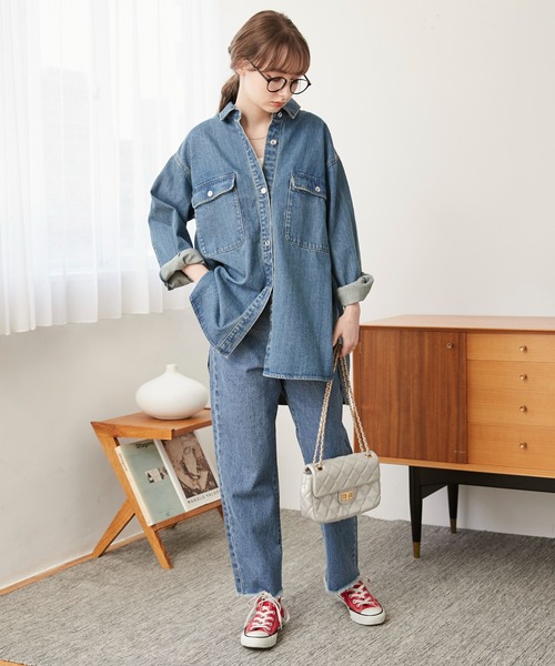 【極美品✨】L'appartement デニムシャツ　オーバーサイズ　コットン ANGIE ブラウス シャツ ヴィンテージライク オーバーサイズ