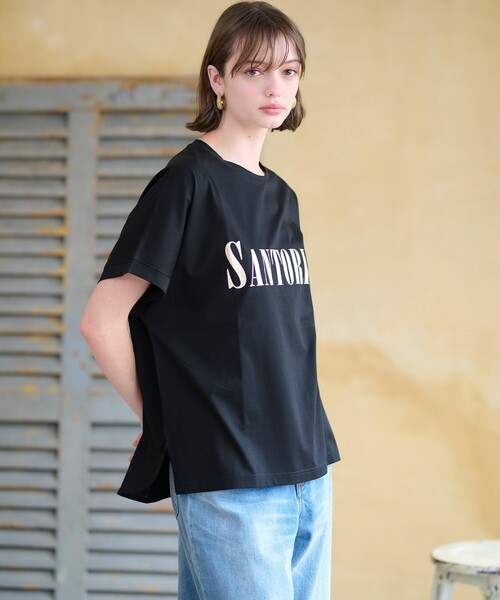 tシャツ 「洗える／日本製」ロゴTシャツ レディース DRESSTERIOR tシャツ SANTORINI箔ロゴTシャツ レディース