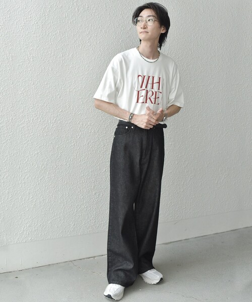 お洒落 ウォッシュド ブラック ワイド ストレートデニムジーンズ FREAK'S STORE ジーンズ 限定展開 ワイドストレート デニム