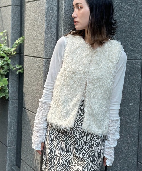 deux amour ベスト ジレ フリンジファ―ベスト レディース : ZOZOTOWN