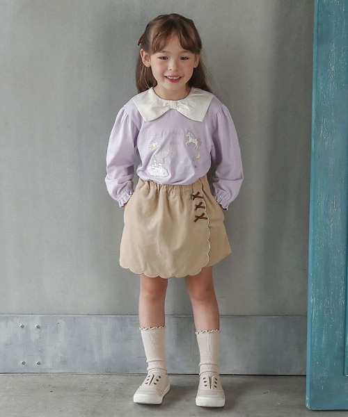 yukiemonn ベージュ フリル付きポケット キュロット Biquette Club スカート フリル付キュロット キッズ 子供服