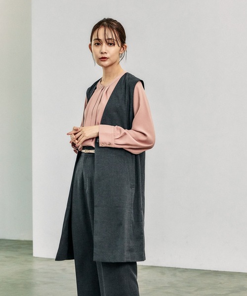ベスト ジレ ウツクシルエットVネックジレロング/133337 レディース