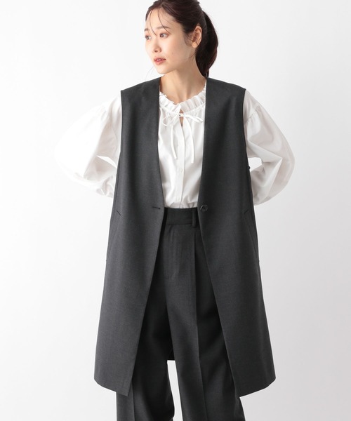 GLOBAL WORK ベスト ジレ ウツクシルエットVネックジレロング