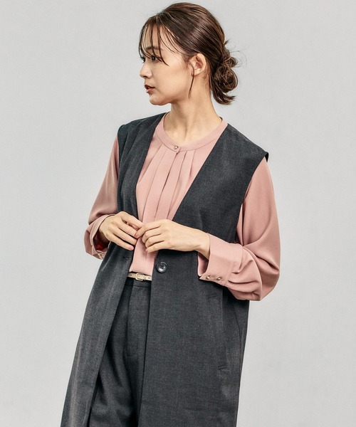 GLOBAL WORK ベスト ジレ ウツクシルエットVネックジレロング