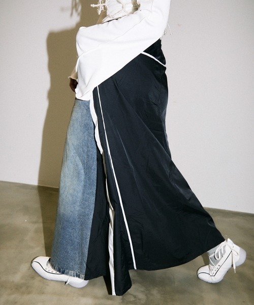 Clum デニムスカート sports mix docking denim long skirt