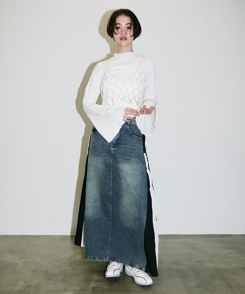Clum デニムスカート sports mix docking denim long skirt