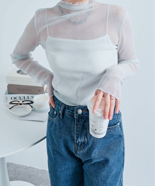 tシャツ ラメのきらめきで魅せる、大人可愛いシースルートップス