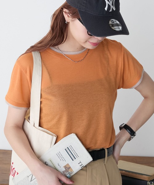 tシャツ レイヤード風テレコ / 1215260802 レディース BONLECILL tシャツ シアーテレコレイヤード風半袖TEE レディース