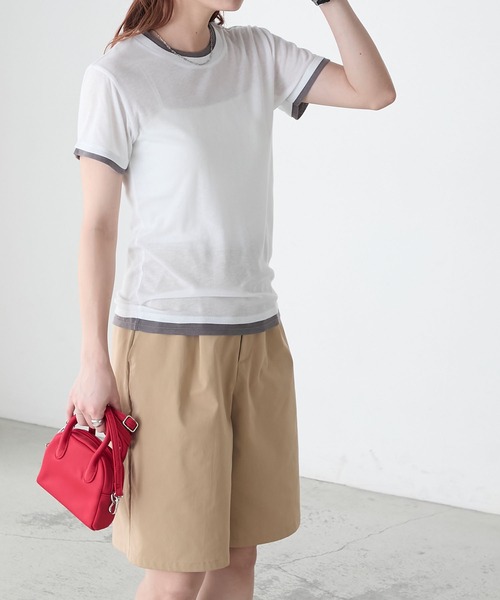 tシャツ レイヤード風テレコ / 1215260802 レディース BONLECILL tシャツ シアーテレコレイヤード風半袖TEE レディース