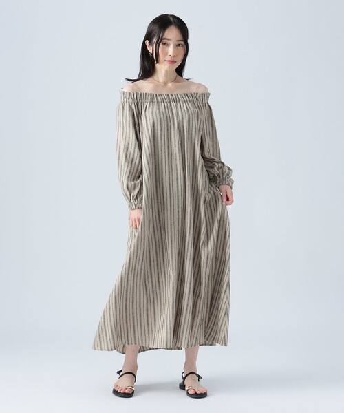 マージュ　オフショルダー　ワンピース BEAMS HEART ワンピース リネンミックス オフショルダー