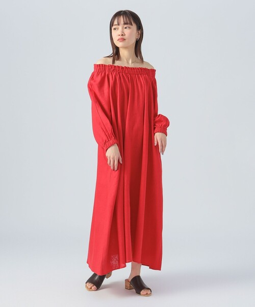 BEAMS HEART ワンピース リネンミックス オフショルダー