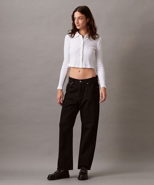 ★新品タグ付★カルバンクライン　ポロリブスリムトップ　Sサイズ　ブラック Calvin Klein（カルバン・クライン） tシャツ ポロリブスリムトップ