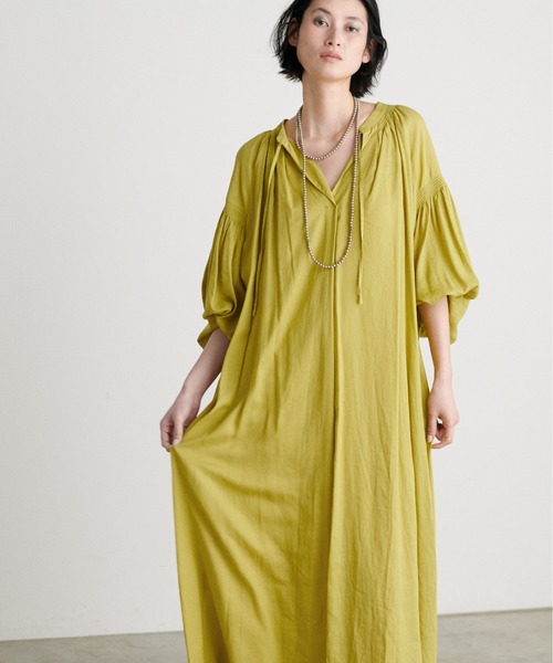 【LARUTA】ボリュームスリーブ大人のたっぷりギャザーワンピース　ピンク完売品 LARUTA ワンピース 「LARUTA」ボリュームスリーブ大人のたっぷり