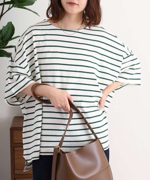 Arinomama（アリノママ） tシャツ 裾前後差付きワイドボーダートップス