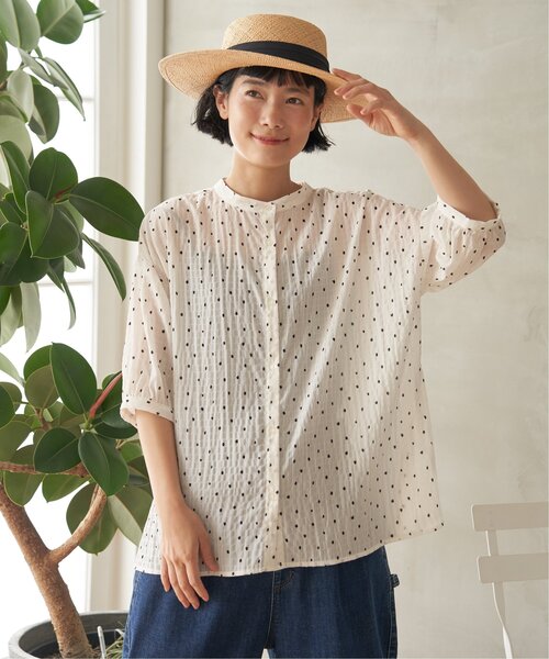 ブラウス シャツ タイプライターシャーリングシャツ レディース UNIVERSAL TISSU タイプライターシャーリングブラウス グレー
