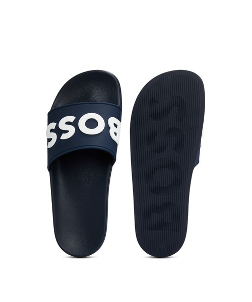 HUGO BOSS ロゴスライドサンダル　ブラック&グリーン HUGO BOSS (ヒューゴボス) モノグラム スライドサンダル メンズ